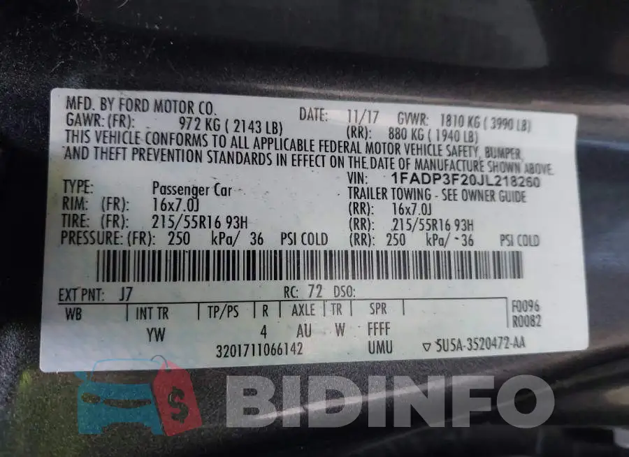 1FADP3F20JL218260 Photo# 9
