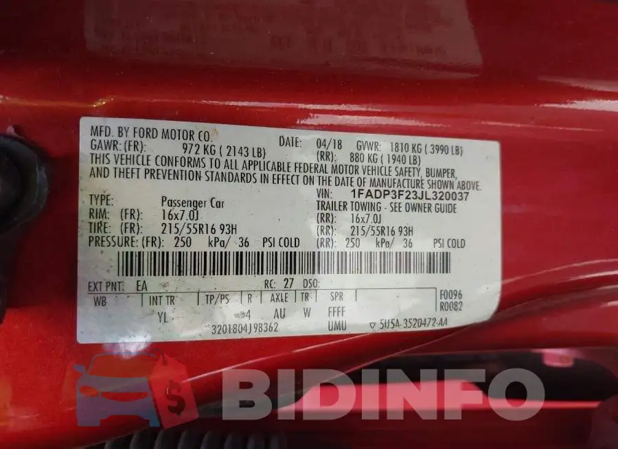 1FADP3F23JL320037 Photo# 9