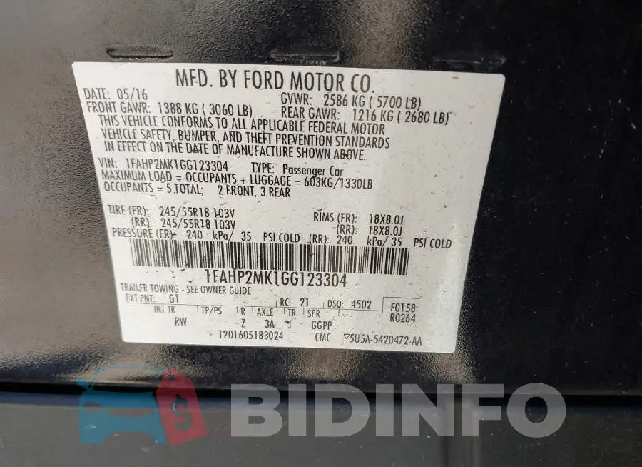 1FAHP2MK1GG123304 Photo# 9
