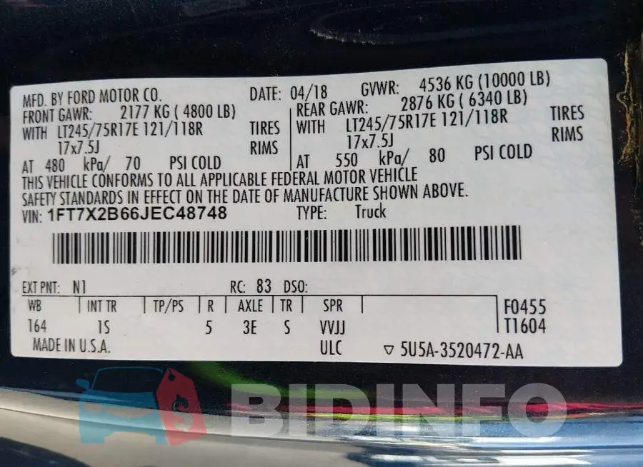 1FT7X2B66JEC48748 Photo# 9