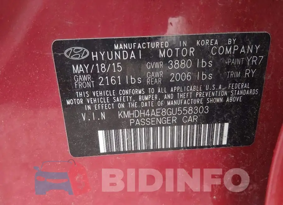 KMHDH4AE8GU558303 Photo# 9