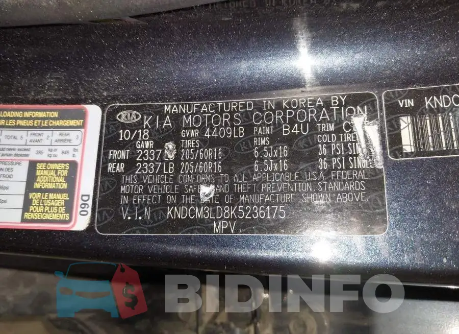 KNDCM3LD8K5236175 Photo# 9