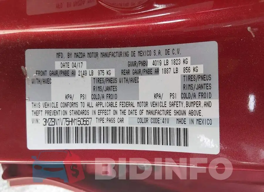 3MZBN1V75HM150567 Photo# 9