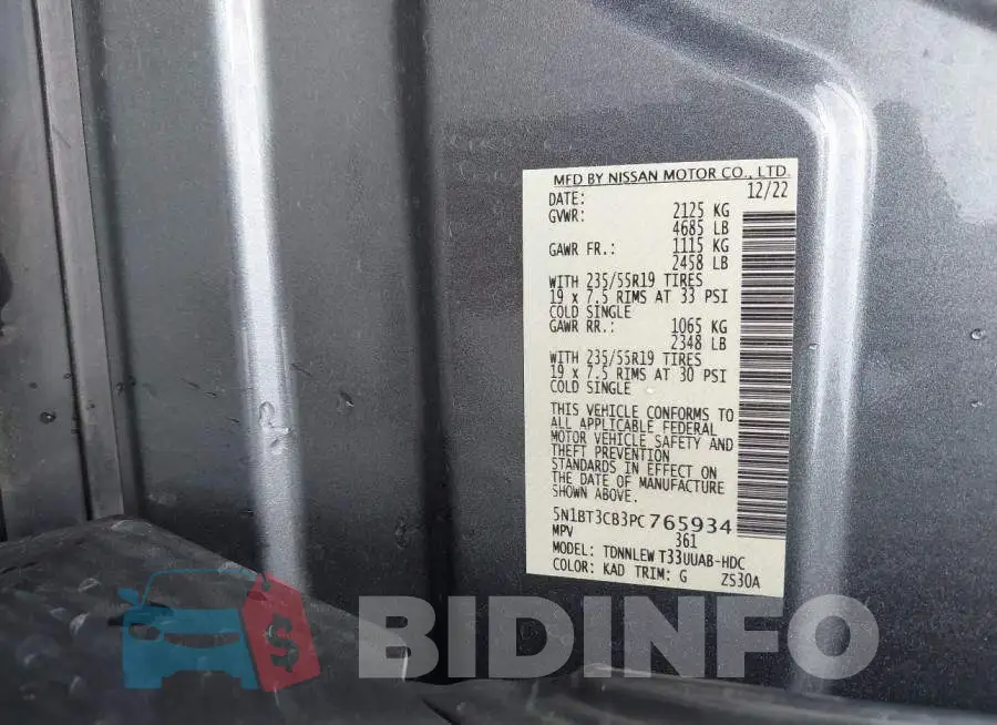 5N1BT3CB3PC765934 Photo# 9