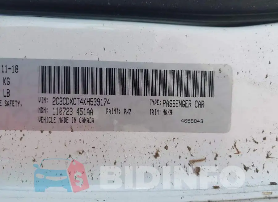 2C3CDXCT4KH539174 Photo# 9