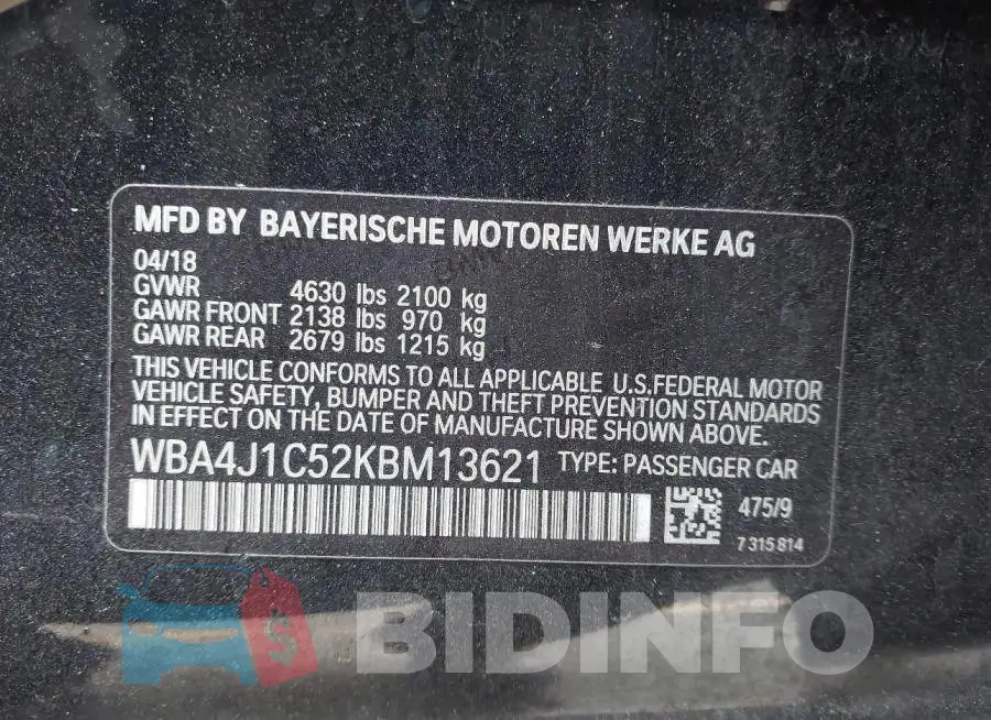 WBA4J1C52KBM13621 Photo# 9