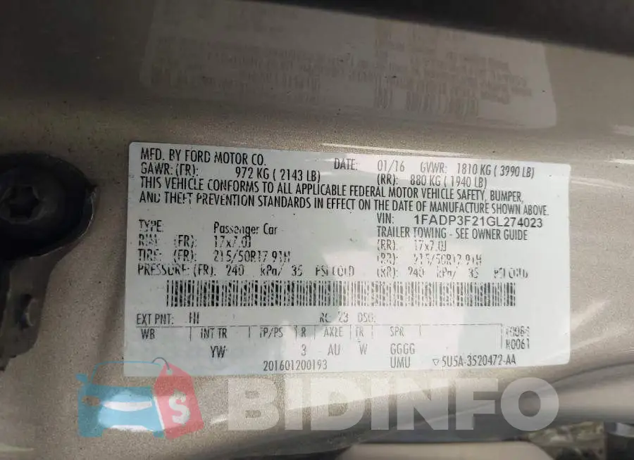 1FADP3F21GL274023 Photo# 9
