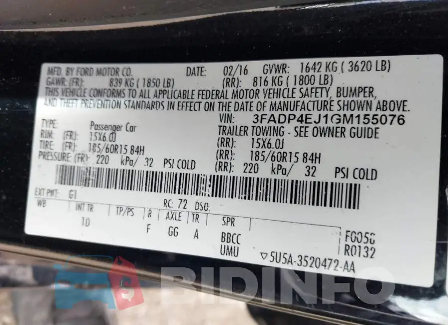 3FADP4EJ1GM155076 Photo# 9