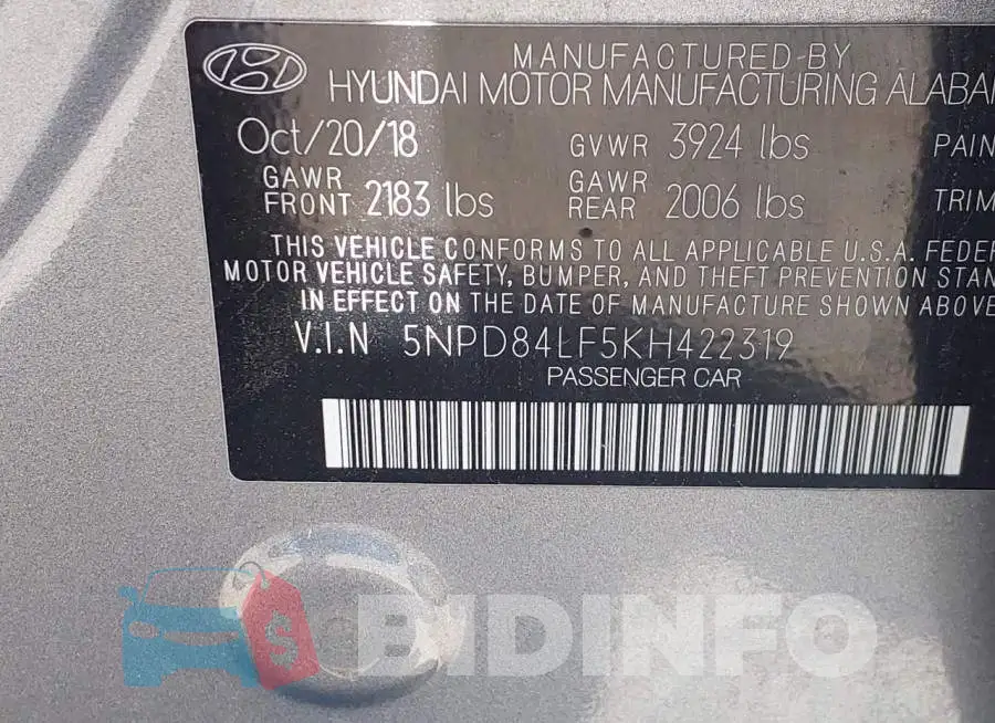 5NPD84LF5KH422319 Photo# 9