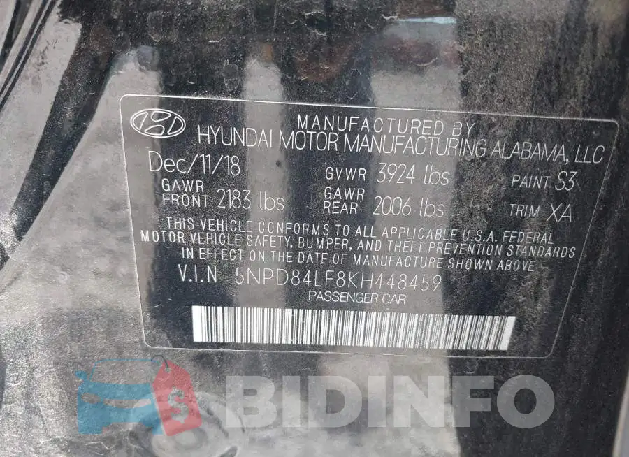 5NPD84LF8KH448459 Photo# 9