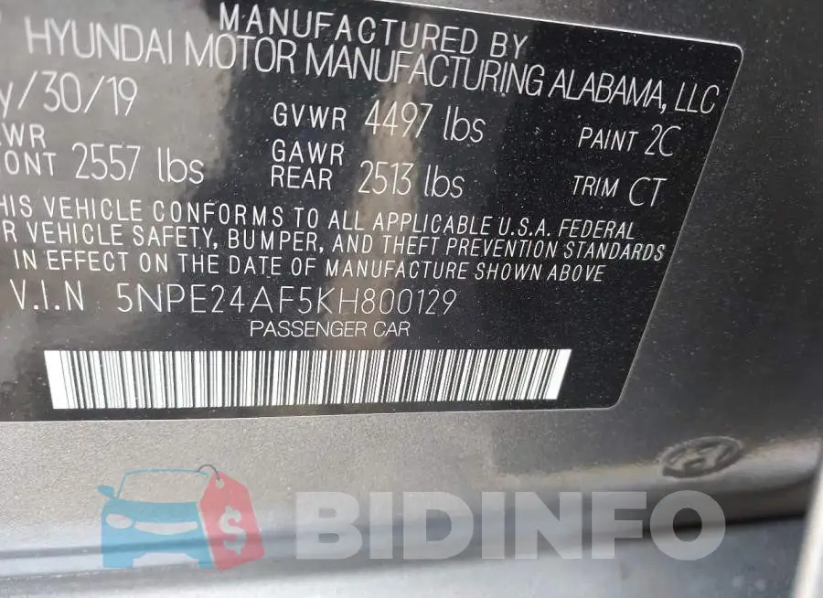 5NPE24AF5KH800129 Photo# 9