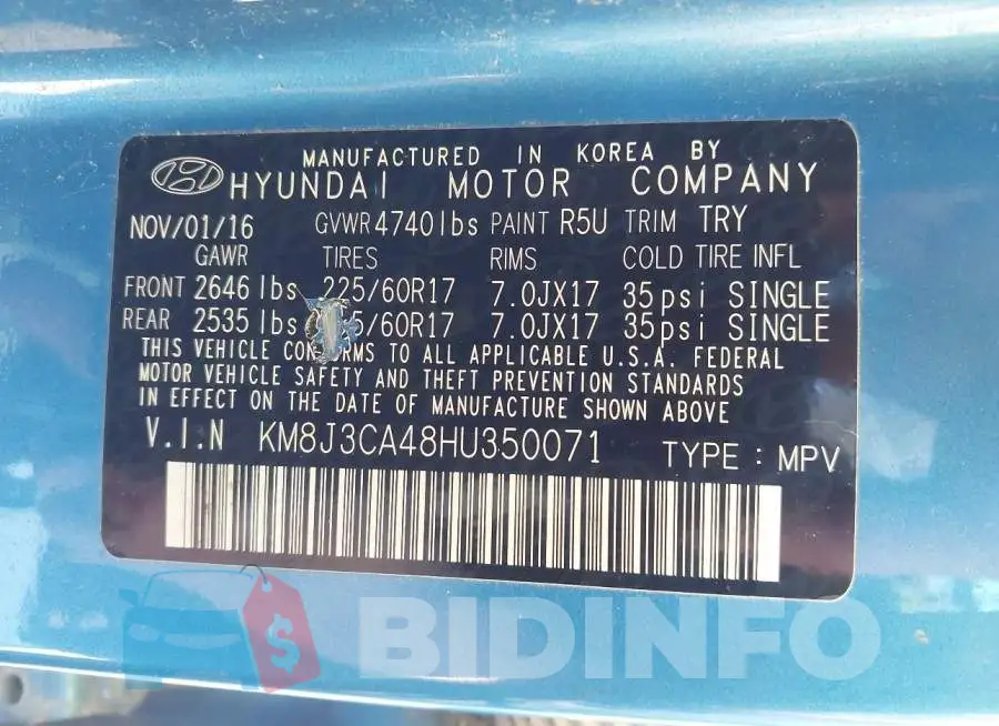KM8J3CA48HU350071 Photo# 9
