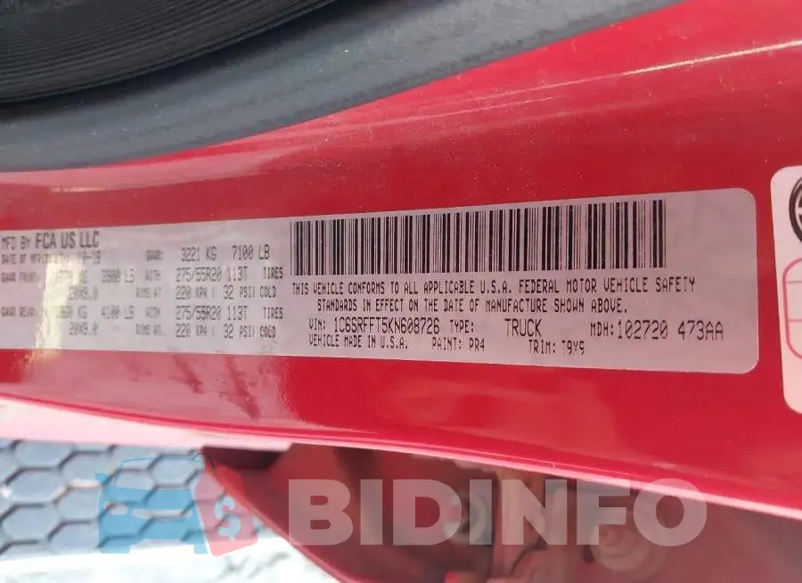 1C6SRFFT5KN608726 Photo# 9