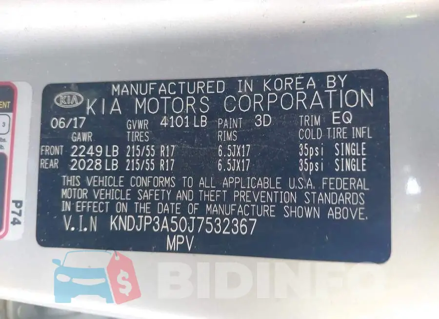 KNDJP3A50J7532367 Photo# 9