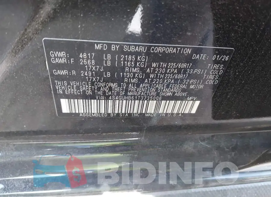 4S4GUHB61T3735006 Photo# 9