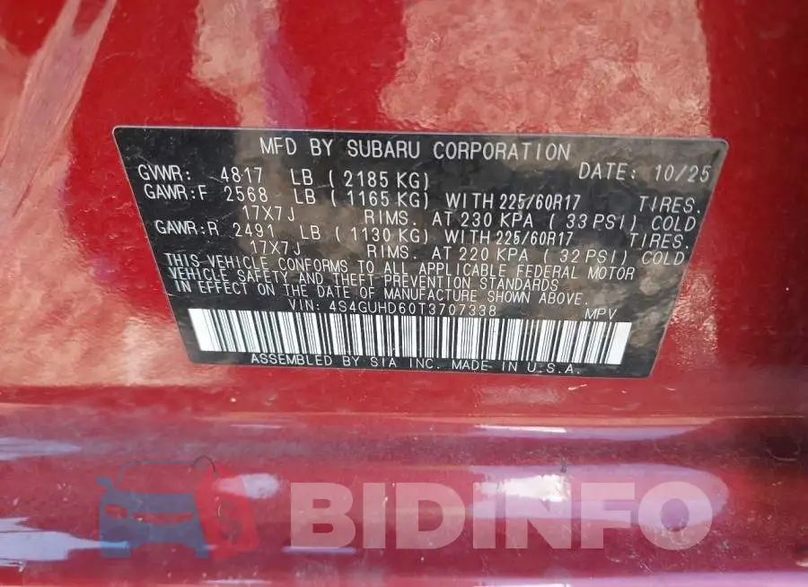 4S4GUHD60T3707338 Photo# 9