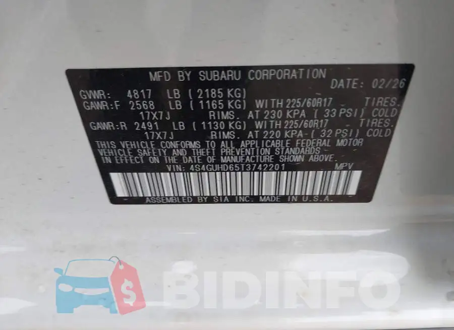 4S4GUHD65T3742201 Photo# 9