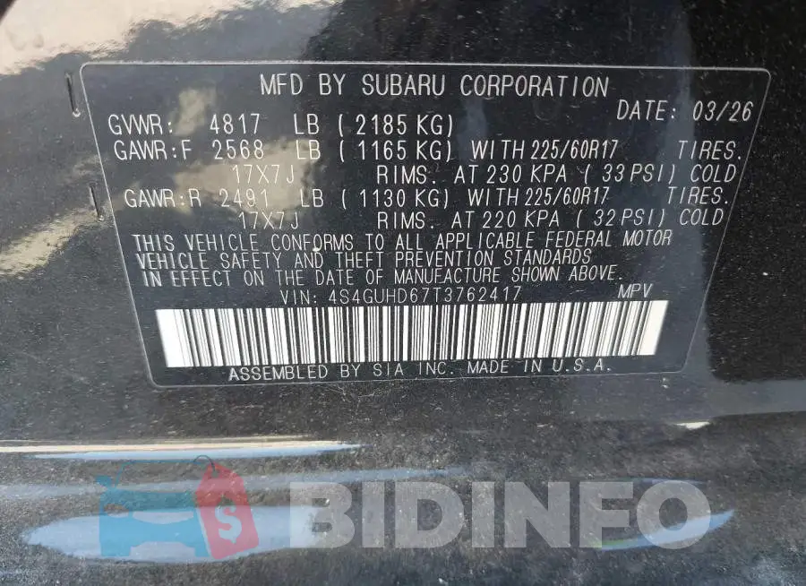 4S4GUHD67T3762417 Photo# 9