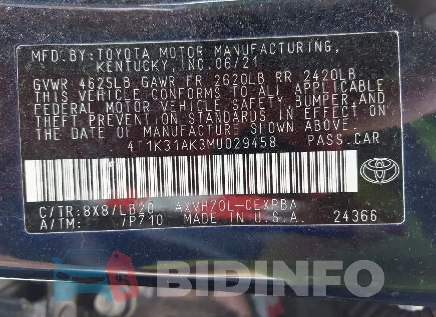 4T1K31AK3MU029458 Photo# 9