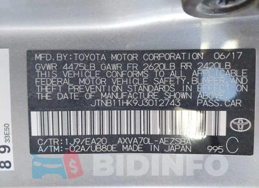 JTNB11HK9J3012743 Photo# 9