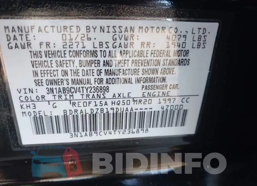 3N1AB9CV4TY236898 Photo# 9