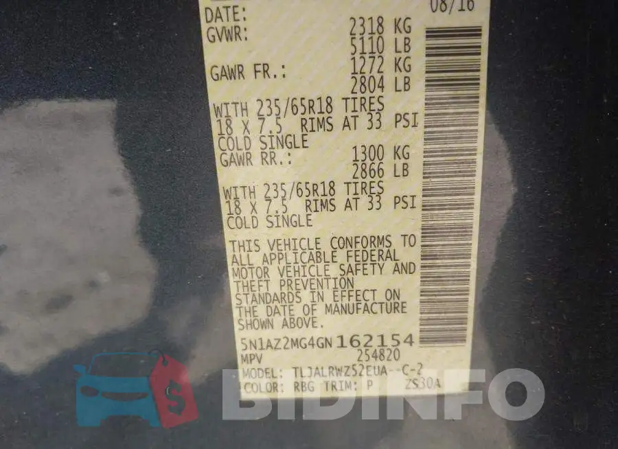 5N1AZ2MG4GN162154 Photo# 9