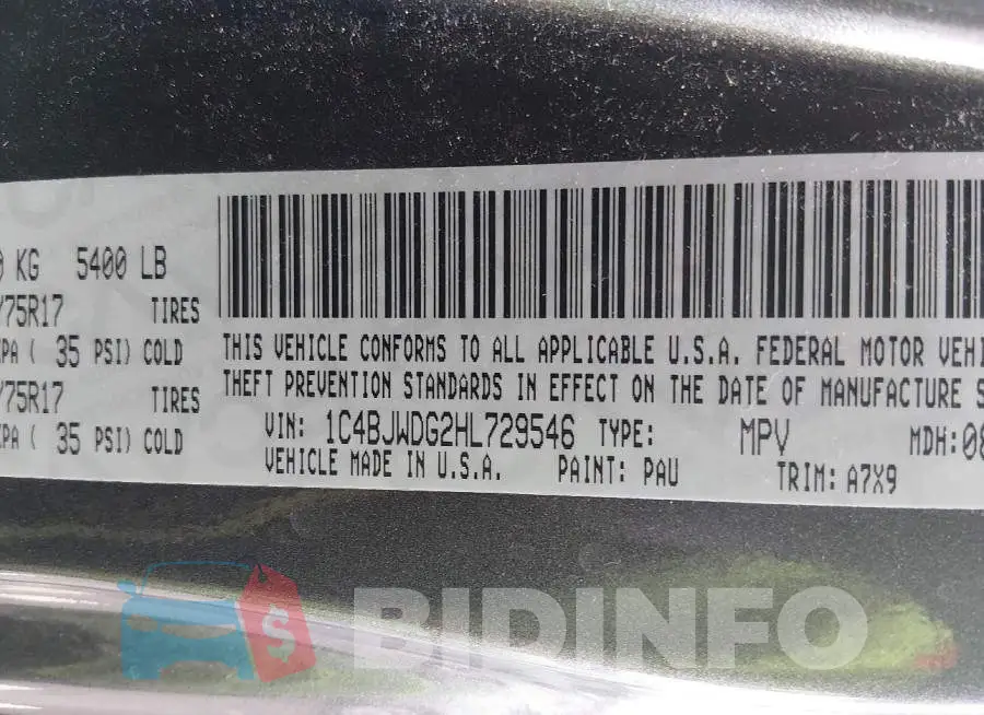 1C4BJWDG2HL729546 Photo# 9