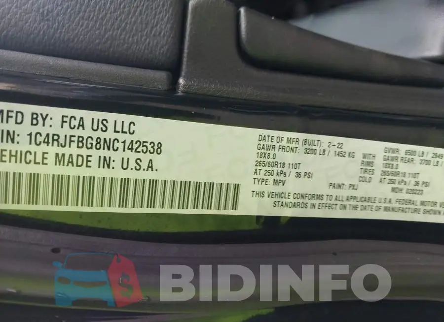 1C4RJFBG8NC142538 Photo# 9