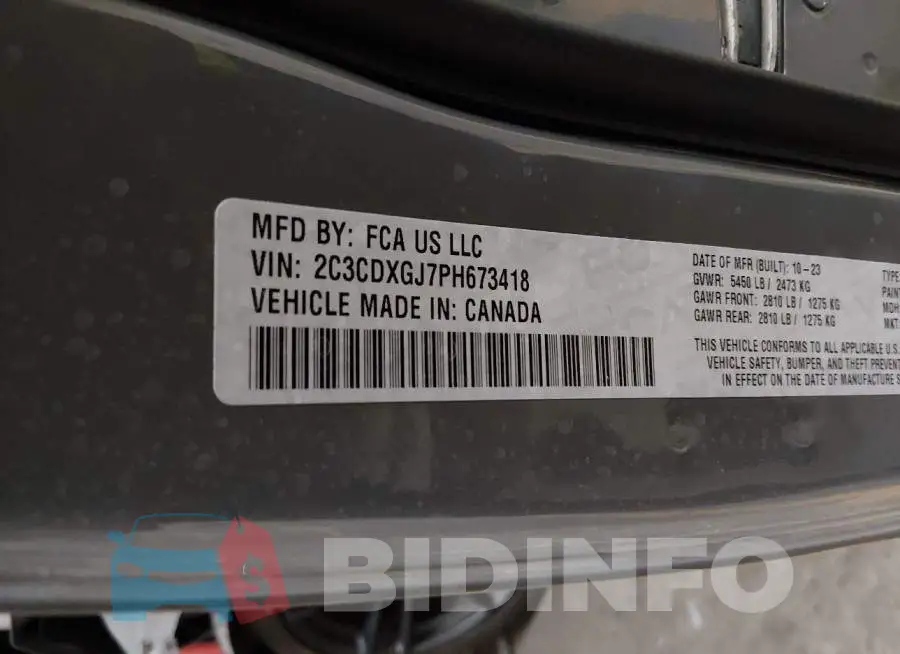 2C3CDXGJ7PH673418 Photo# 9