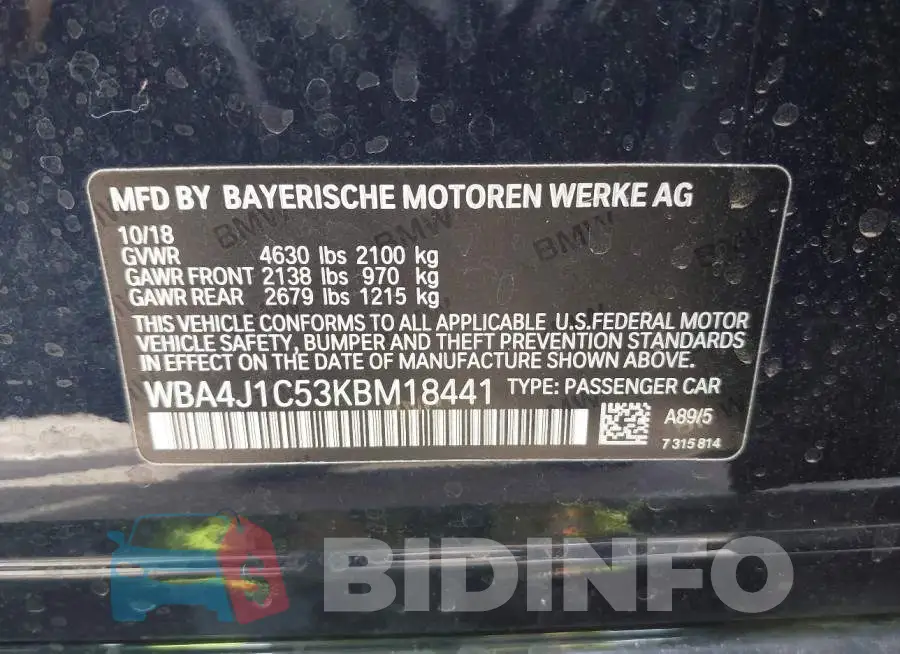 WBA4J1C53KBM18441 Photo# 9