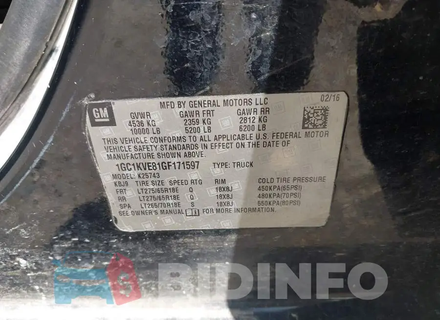 1GC1KVE81GF171597 Photo# 9