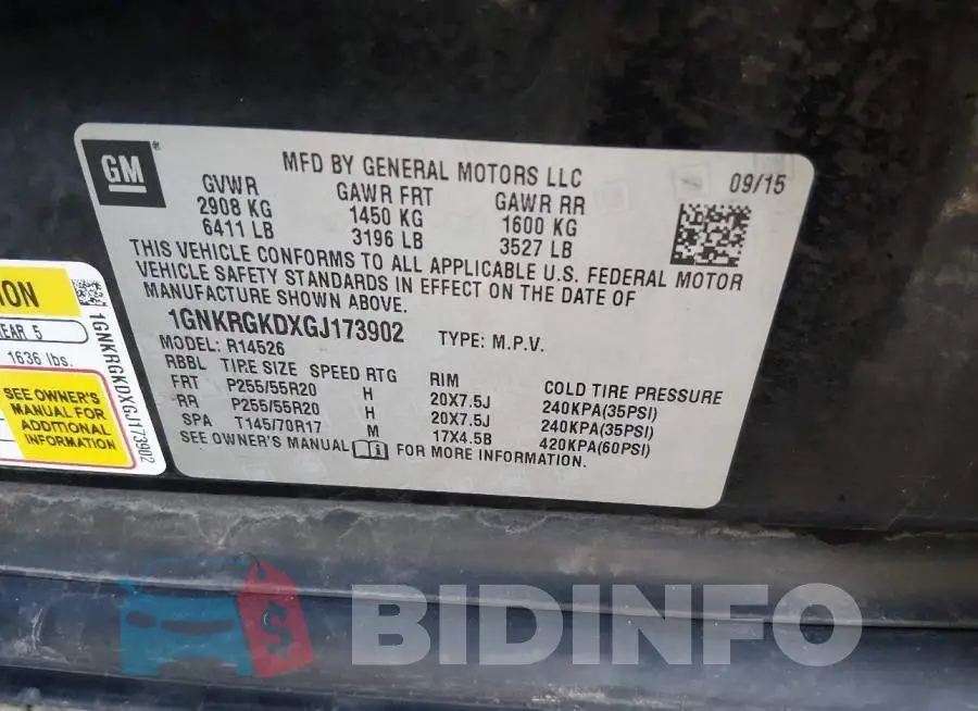1GNKRGKDXGJ173902 Photo# 9
