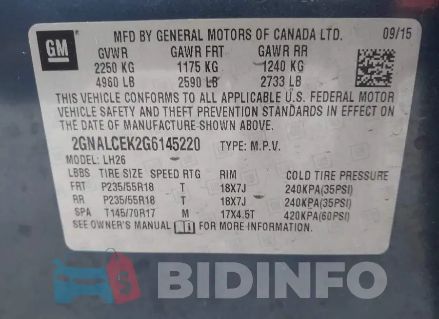 2GNALCEK2G6145220 Photo# 9