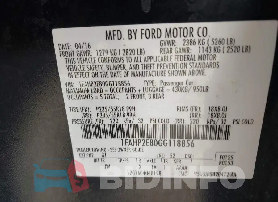 1FAHP2E80GG118856 Photo# 9