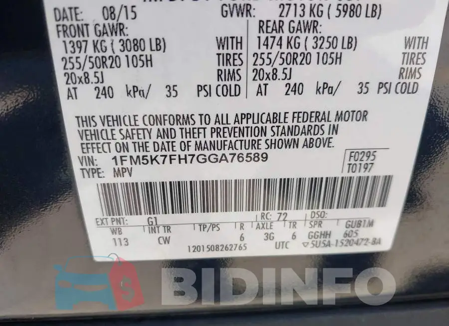 1FM5K7FH7GGA76589 Photo# 9