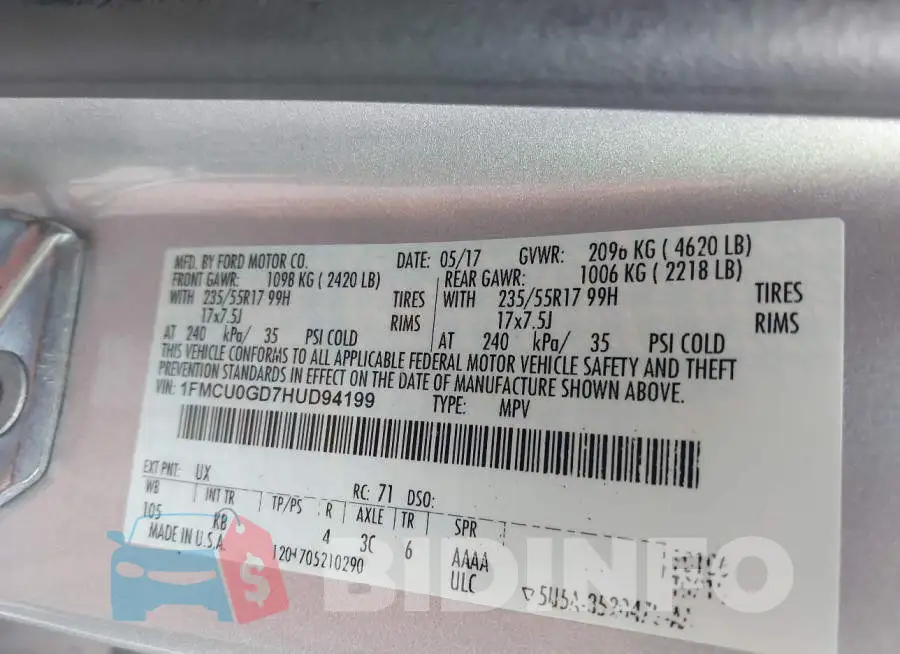 1FMCU0GD7HUD94199 Photo# 9