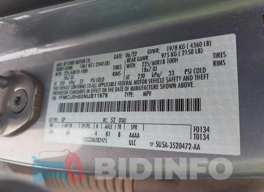 1FMCU0H60NUB11878 Photo# 9