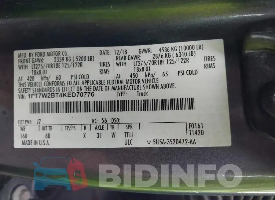 1FT7W2BT4KED70776 Photo# 9
