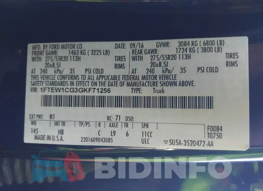 1FTEW1CG3GKF71256 Photo# 9
