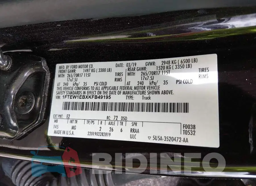 1FTEW1EBXKFB49195 Photo# 9
