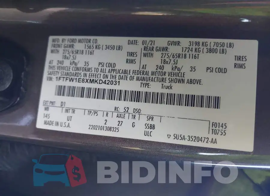 1FTFW1E8XMKD42031 Photo# 9