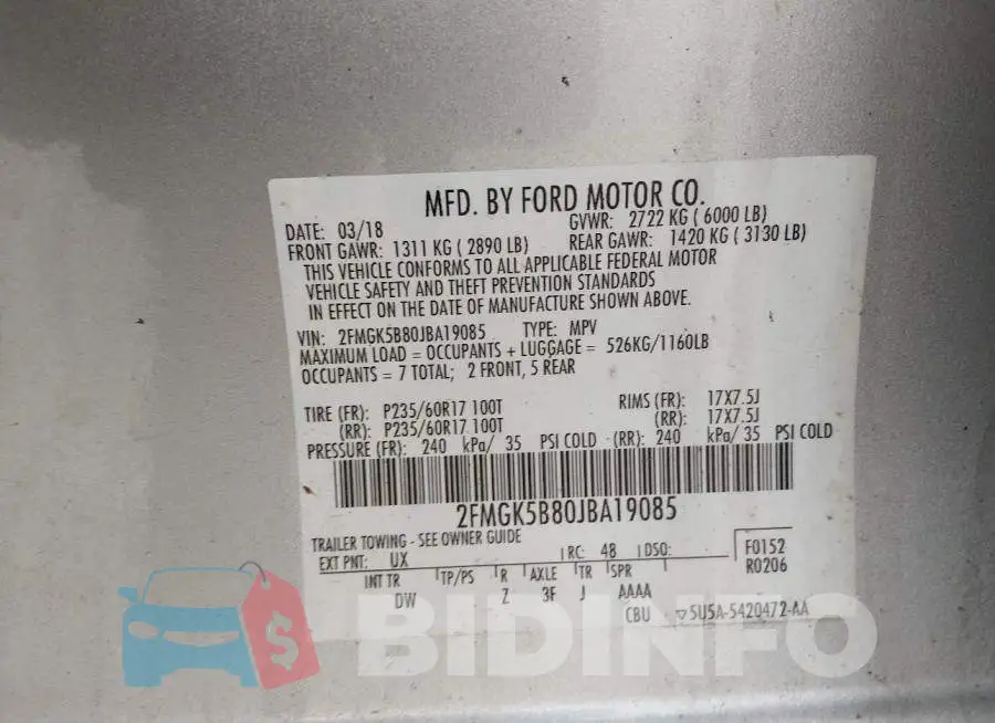 2FMGK5B80JBA19085 Photo# 9