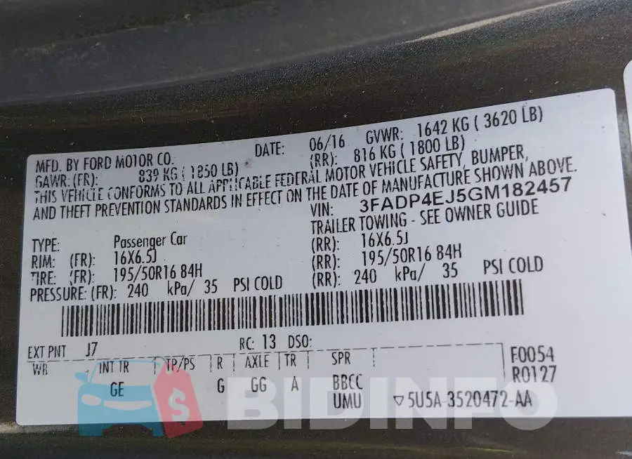 3FADP4EJ5GM182457 Photo# 9