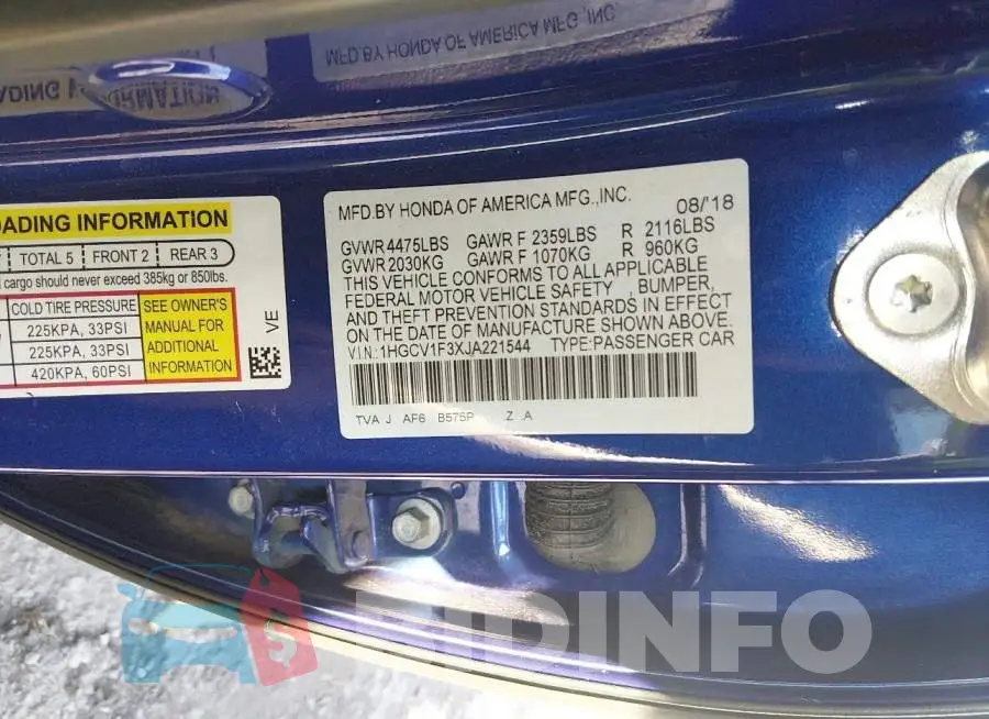 1HGCV1F3XJA221544 Photo# 9