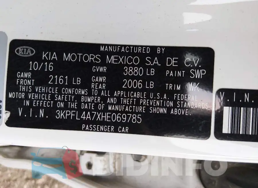 3KPFL4A7XHE069785 Photo# 9