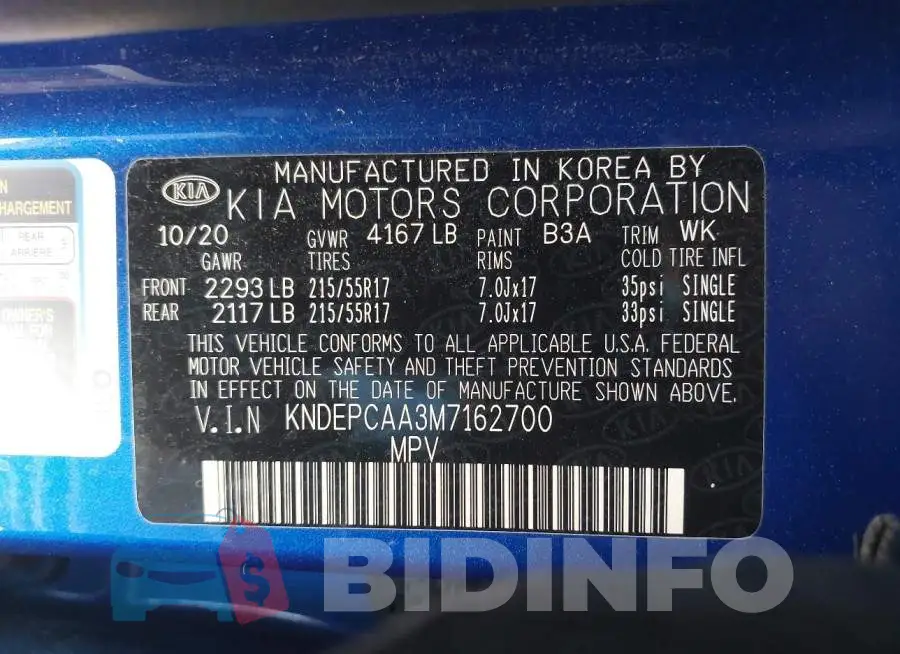 KNDEPCAA3M7162700 Photo# 9