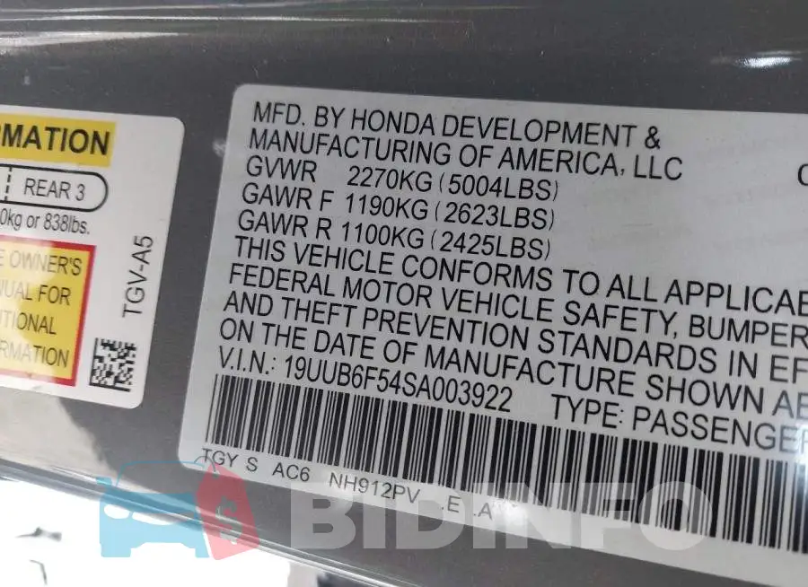 19UUB6F54SA003922 Photo# 9