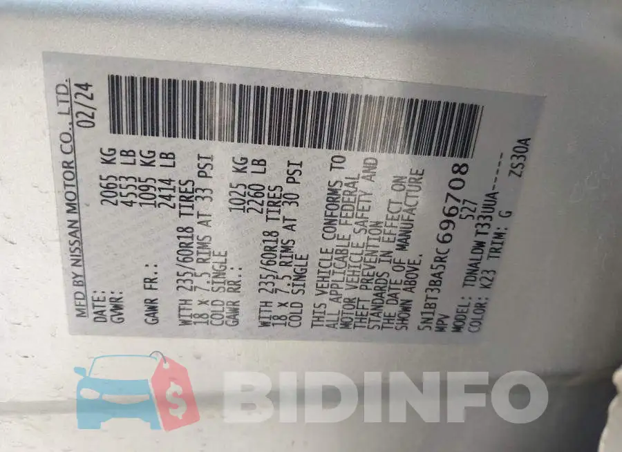 5N1BT3BA5RC696708 Photo# 9