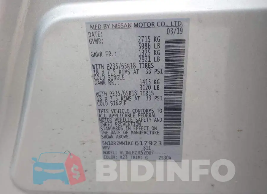 5N1DR2MM1KC617923 Photo# 9