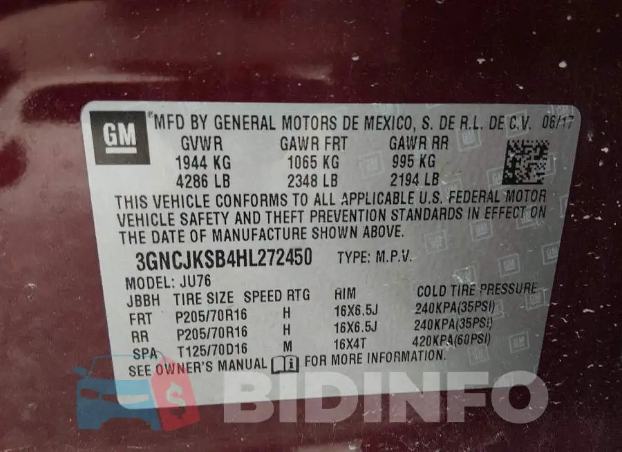 3GNCJKSB4HL272450 Photo# 9